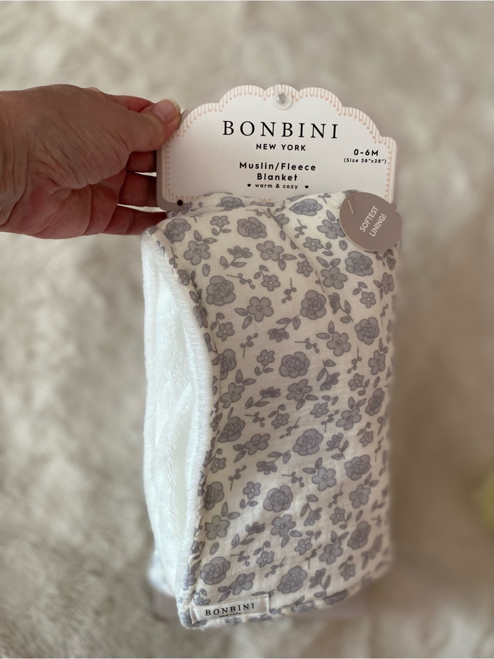 Bonbini baby muslin/fleece floral print blanket